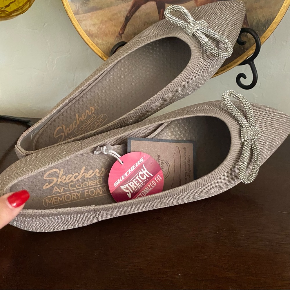 Skechers Cleo Pointed Toe Ballet Flats Sparkle Knit Glitzy Women’s 9.5 Shoes - Picture 4 of 8